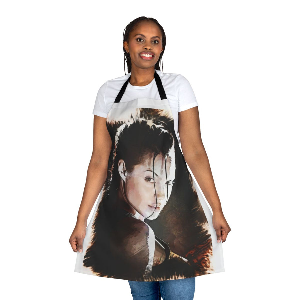Lara Croft-inspired movie apron with Angelina Jolie design