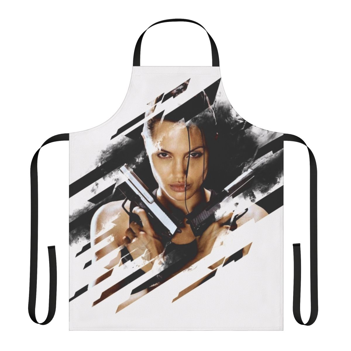 Lara Croft inspired apron with Tomb Raider and Angelina Jolie design