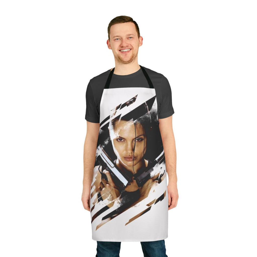 Lara Croft inspired apron with Tomb Raider and Angelina Jolie design