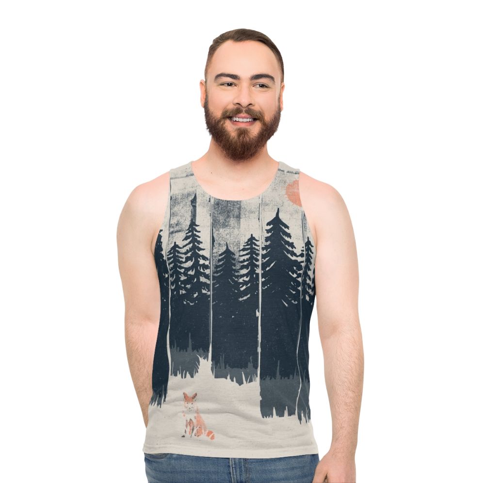 Unisex tank top with a fox in the wild design