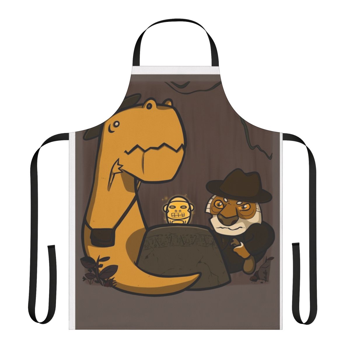 Adventurous Jungle Apron featuring a dinosaur, tiger, and explorer design