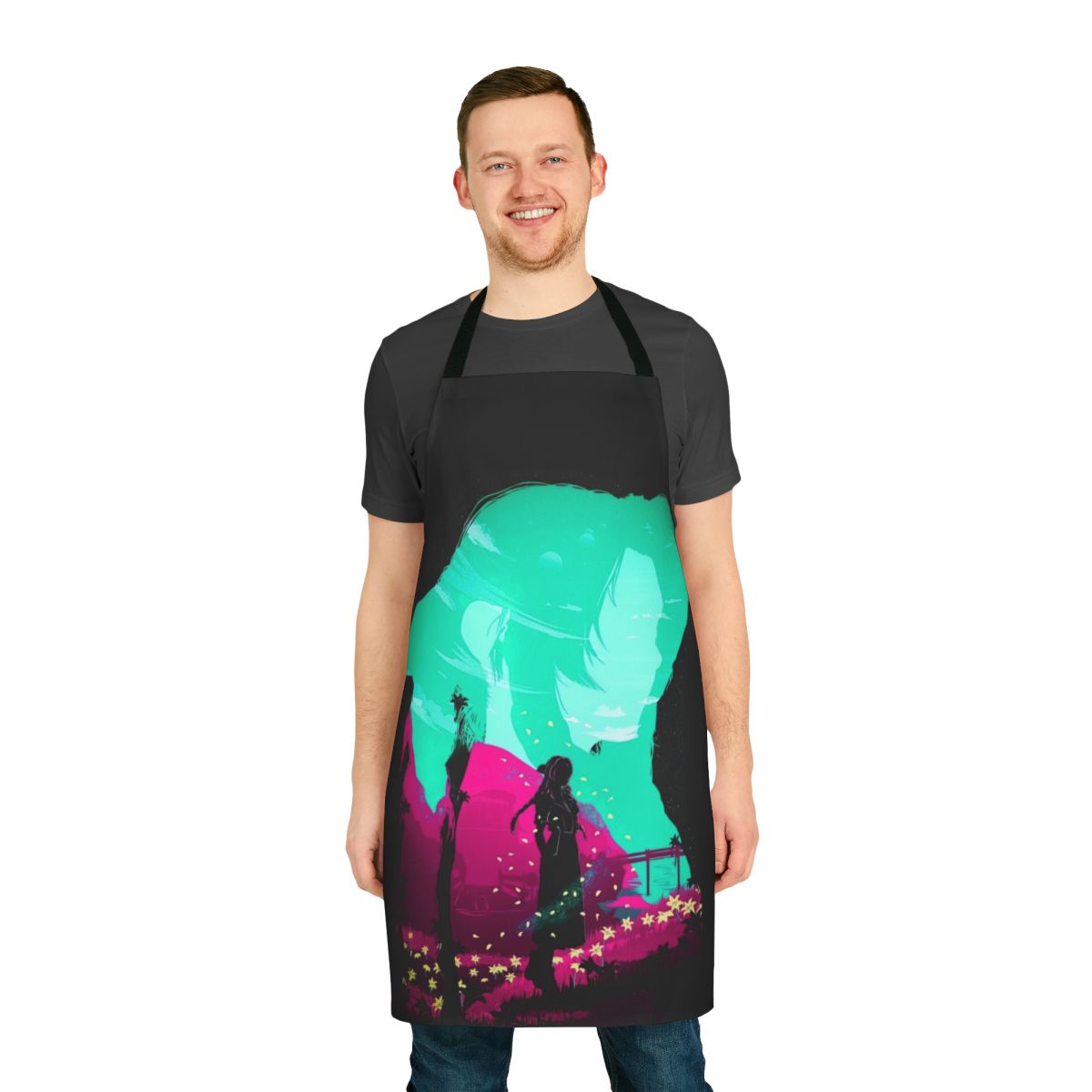 High-quality apron featuring Aerith Gainsborough, a beloved character from the Final Fantasy video game series