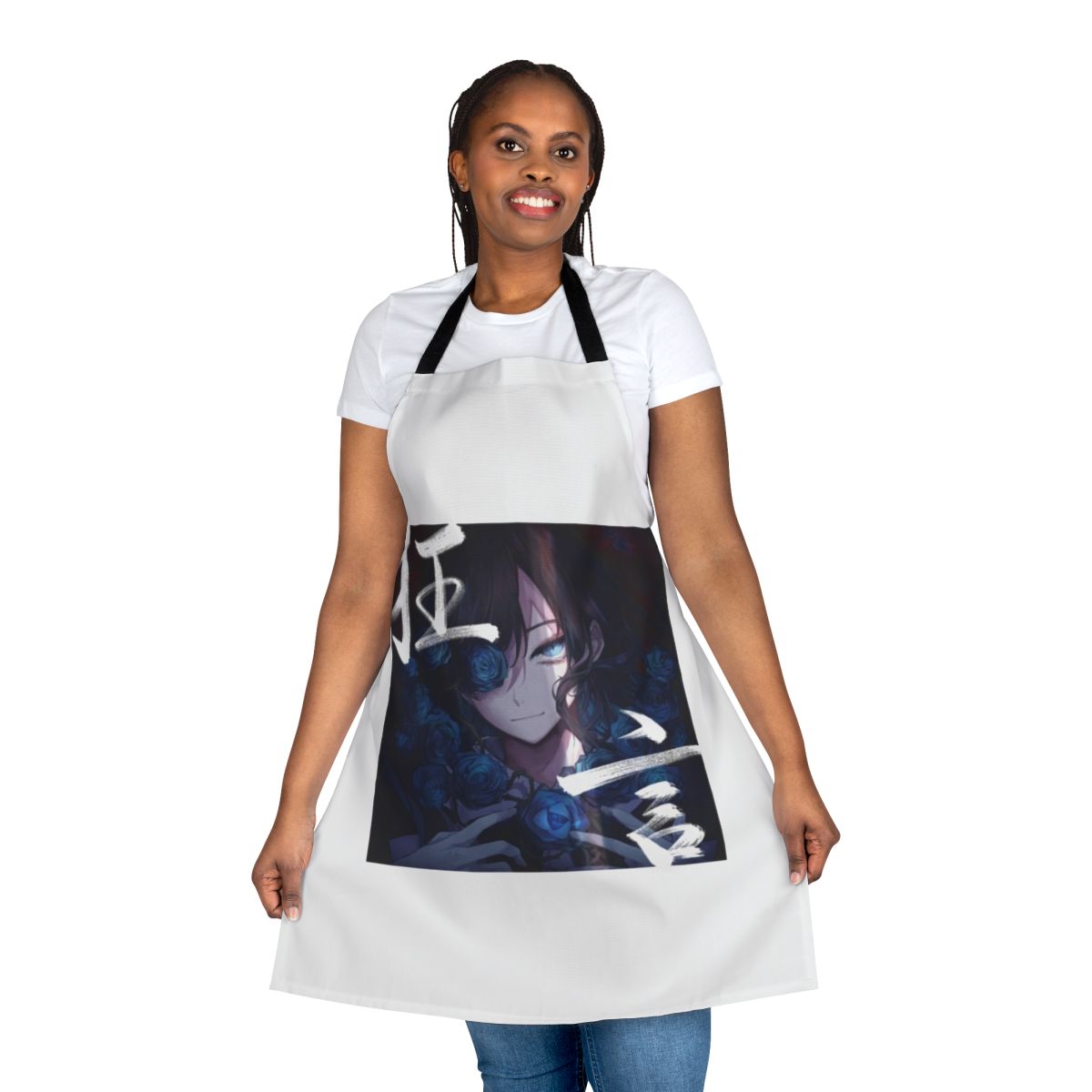 Stylish apron featuring an album cover design for a Japanese music genre like J-pop or J-rock
