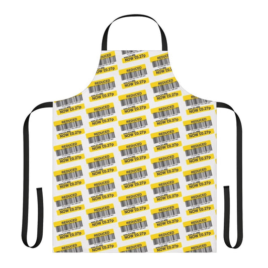 Yellow apron with discount tag, great for budget-minded buyers