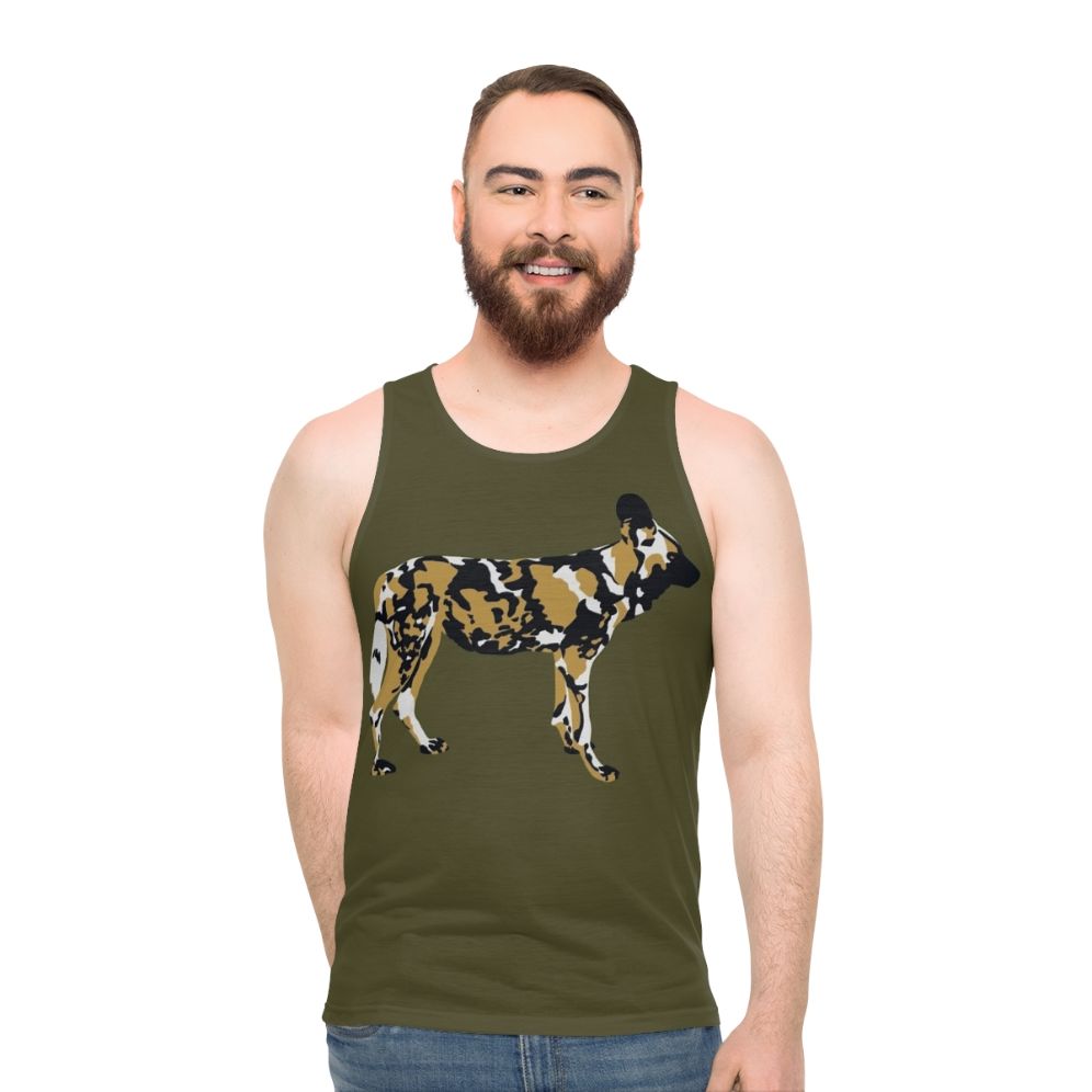 African Painted Dog Portrait on Unisex Tank Top