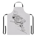 Apron featuring a stylized afro superhero character in a heroic transformation pose