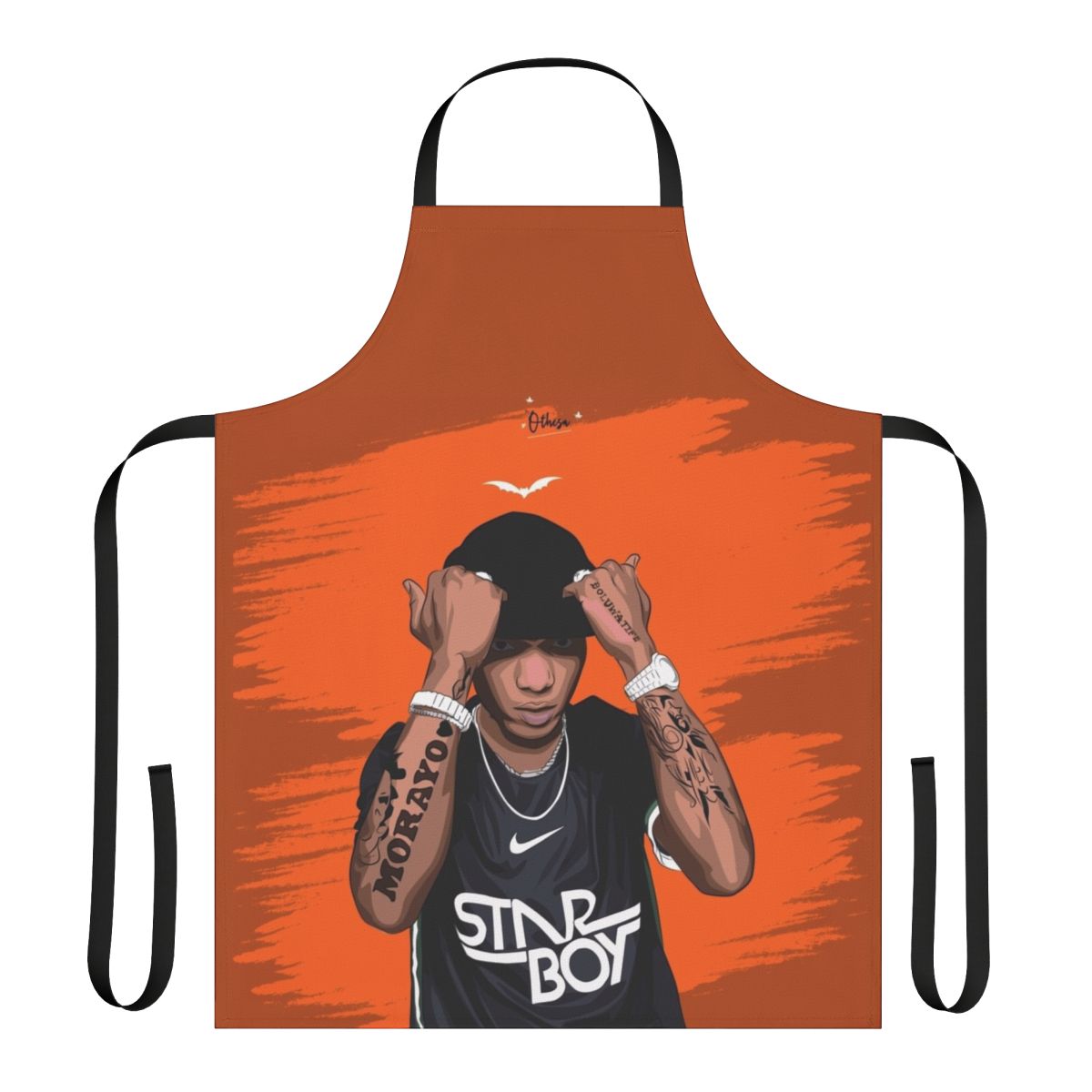 Wizkid-themed apron featuring bold, colorful African-inspired graphics