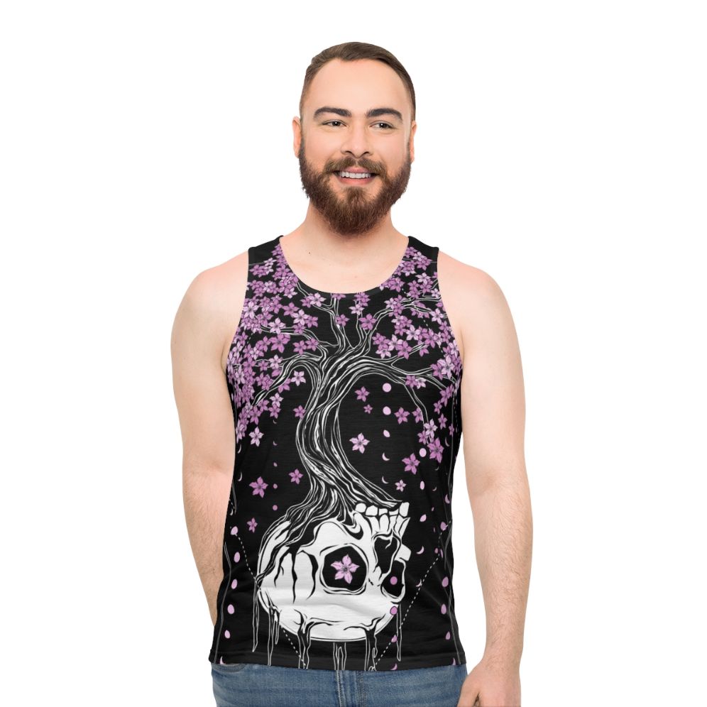 Afterlife unisex gothic skull and floral tank top