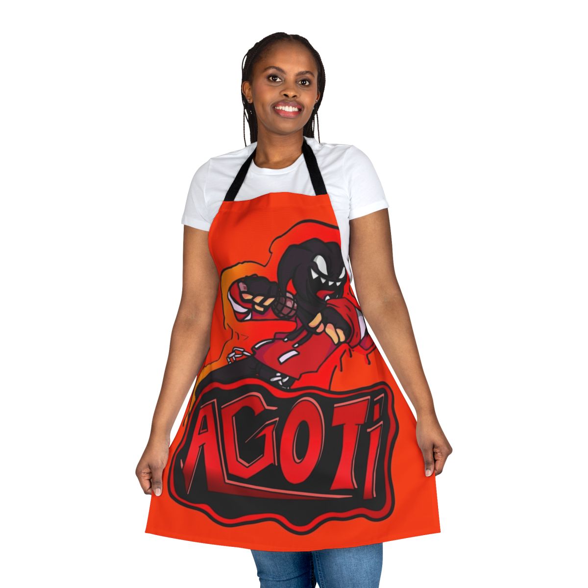 Agoti from Friday Night Funkin' mod design printed on a high-quality apron