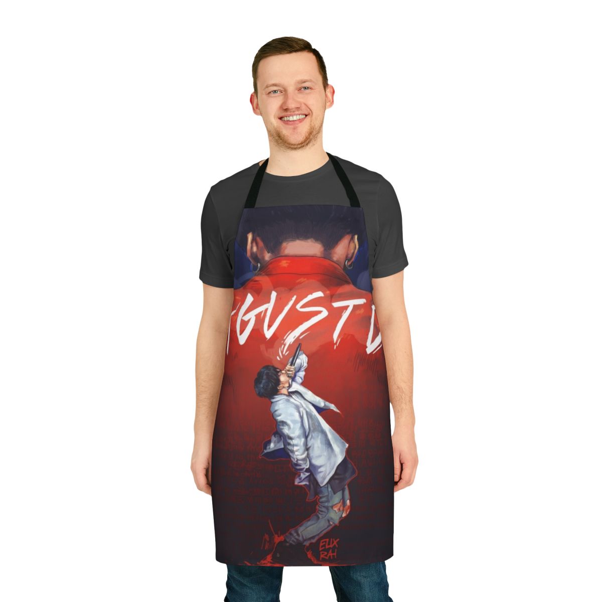 Agust D-inspired apron featuring the name and portrait of Suga/Min Yoongi from BTS