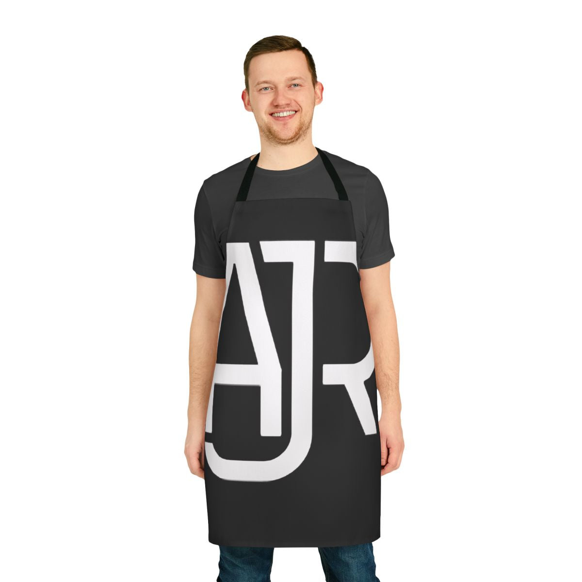 AJR inspired white logo classic t-shirt apron with transparent background