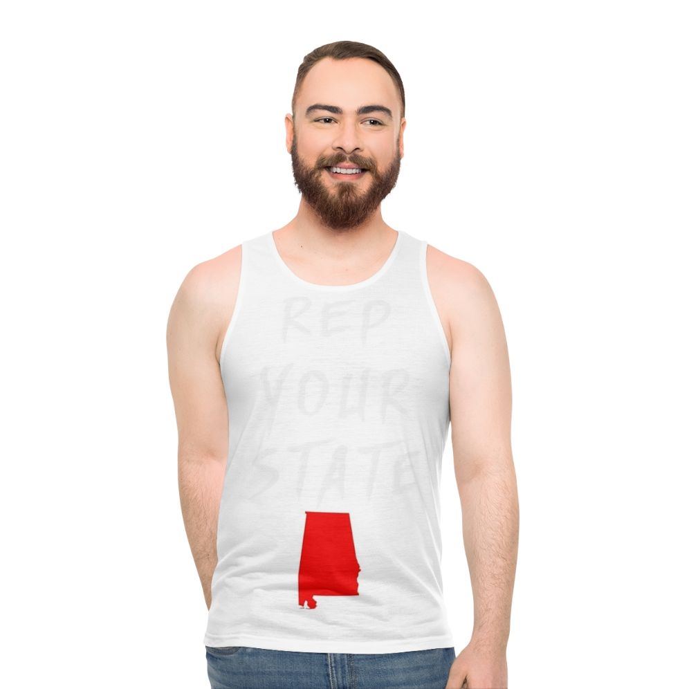 Unisex tank top displaying the state of Alabama