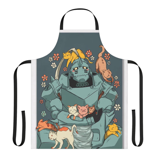 Fullmetal Alchemist-inspired apron featuring anime characters and alchemy symbolism