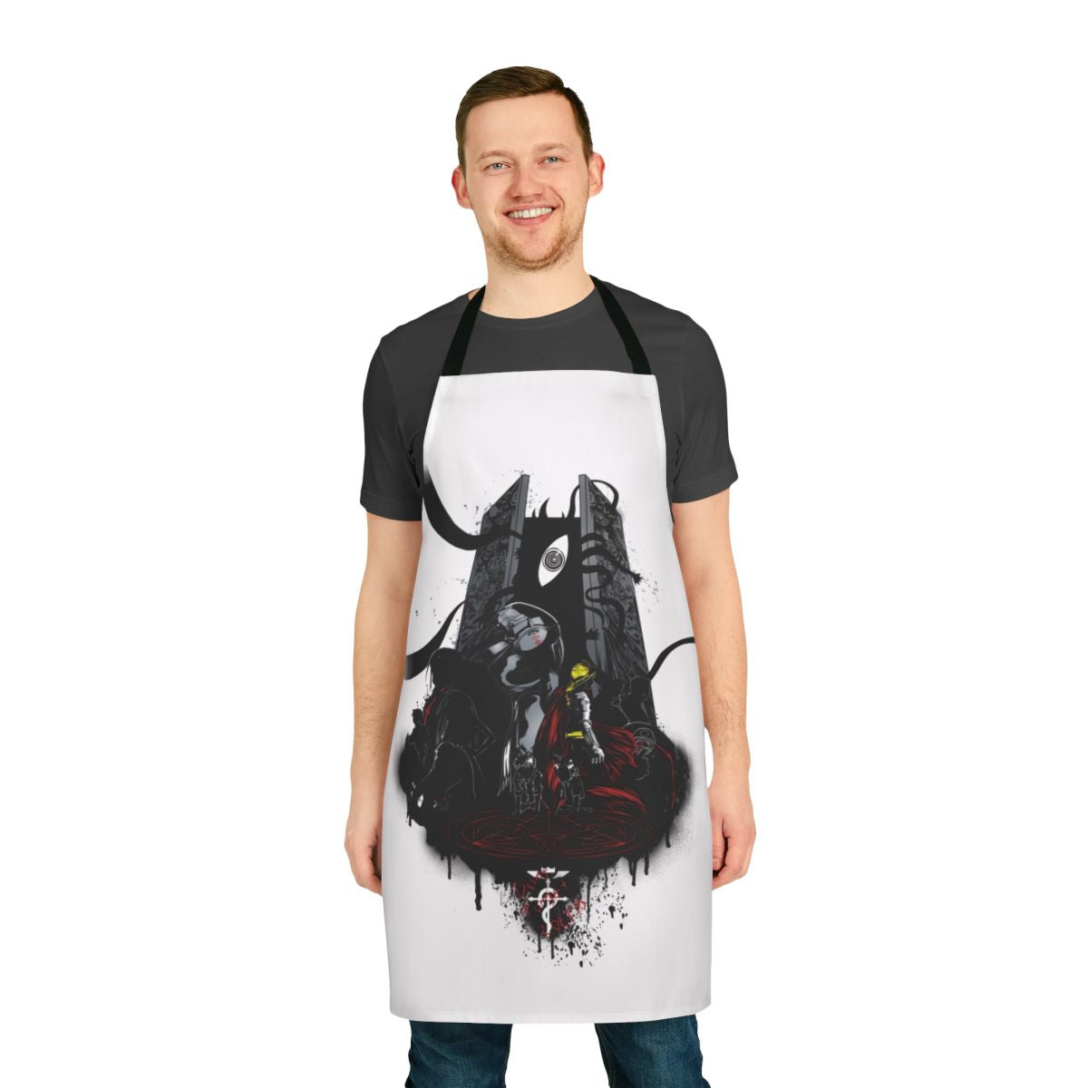 Fullmetal-inspired apron featuring alchemy design and characters from the beloved anime series