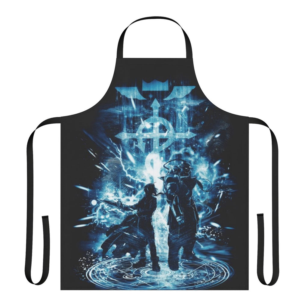 Apron featuring alchemical symbols and the Elric brothers from the anime Full Metal Alchemist