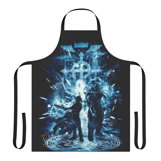Apron featuring alchemical symbols and the Elric brothers from the anime Full Metal Alchemist