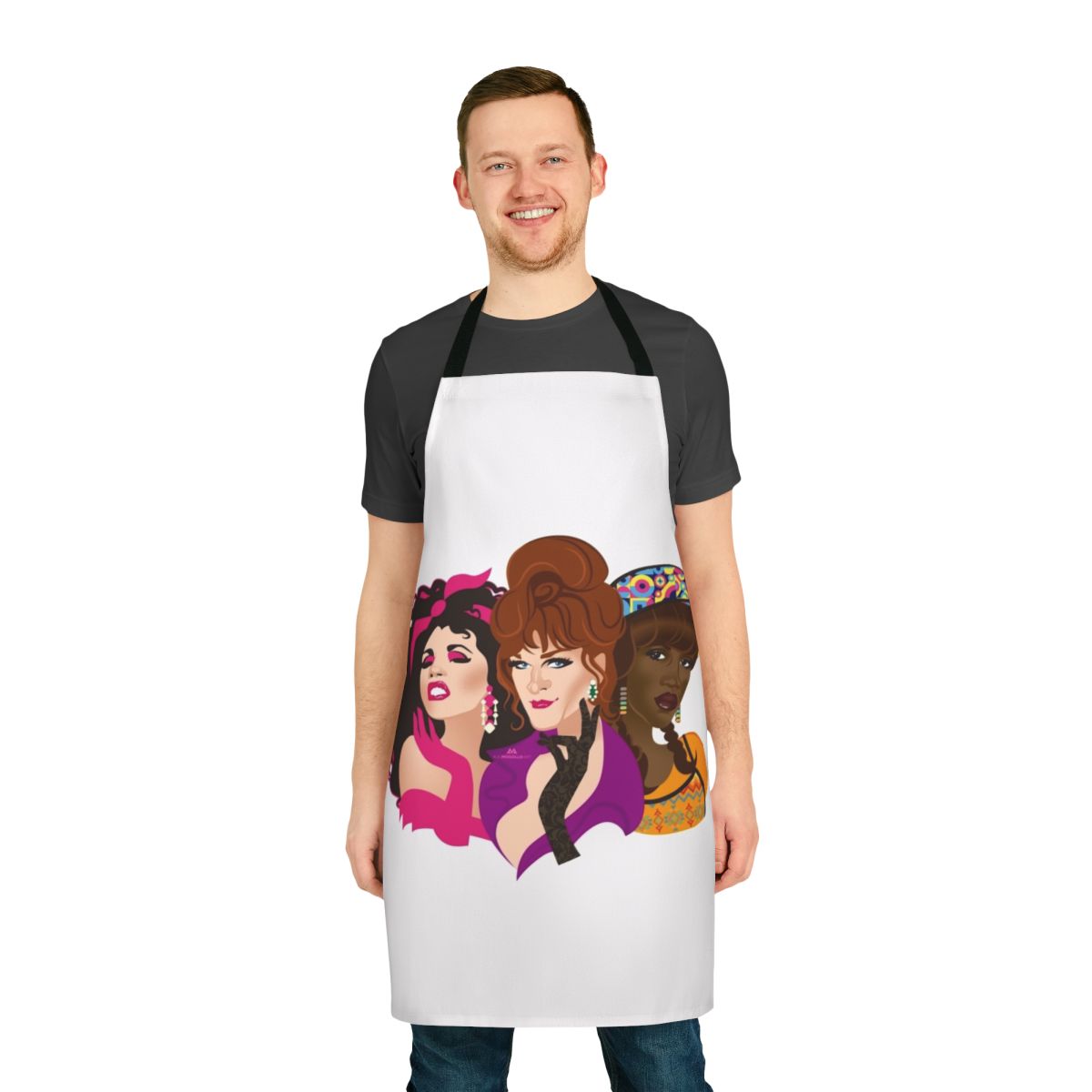 Colorful apron featuring drag queen design inspired by the movie "To Wong Foo, Thanks for Everything! Julie Newmar"