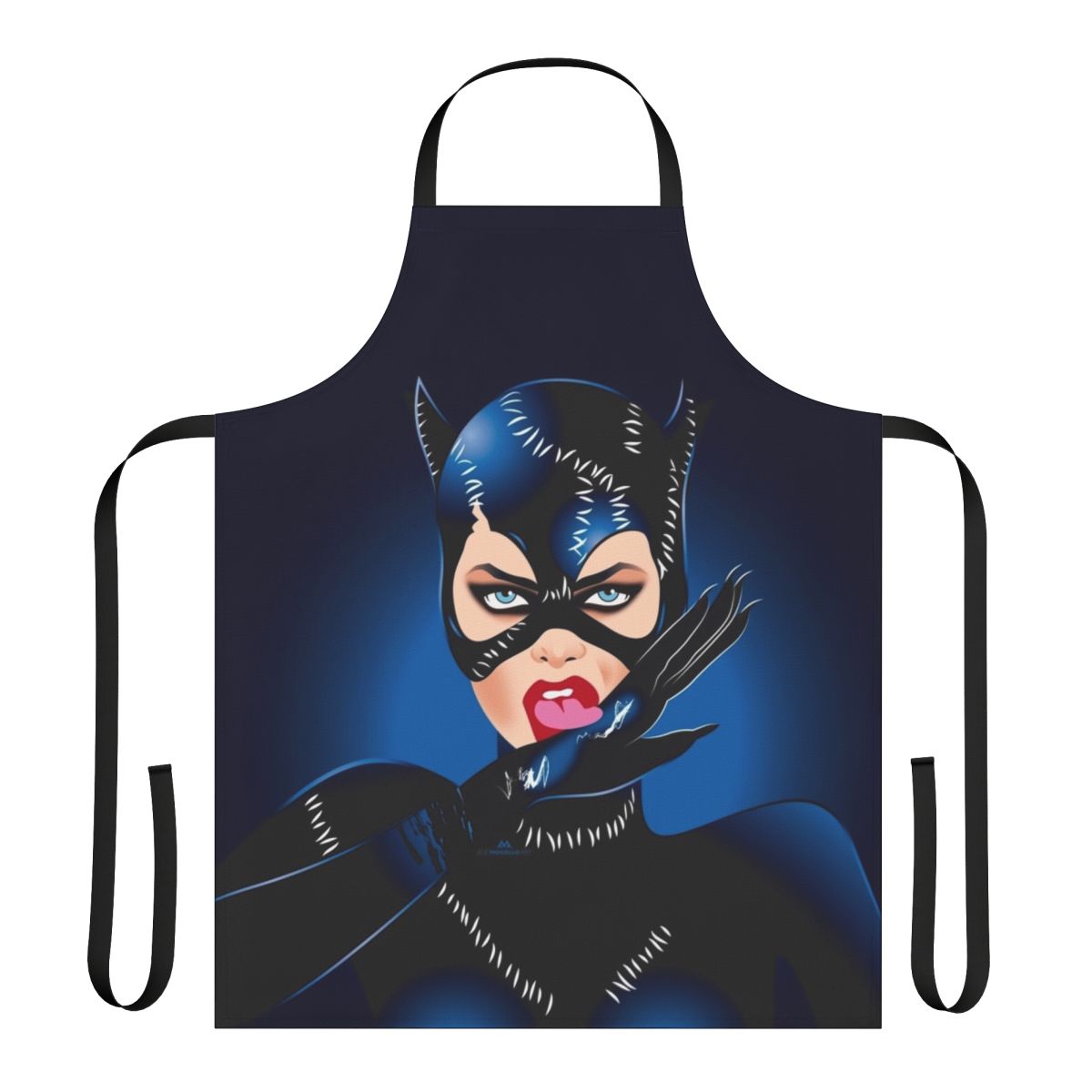 Apron featuring Alejandro Mogollo's distinctive artwork