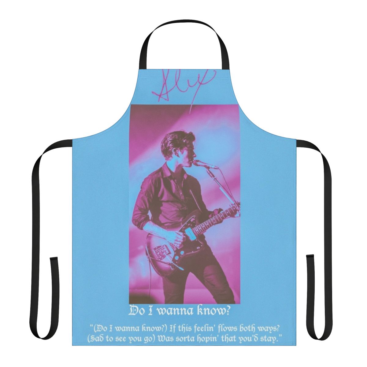 Alex Turner-inspired blue apron with Arctic Monkeys logo
