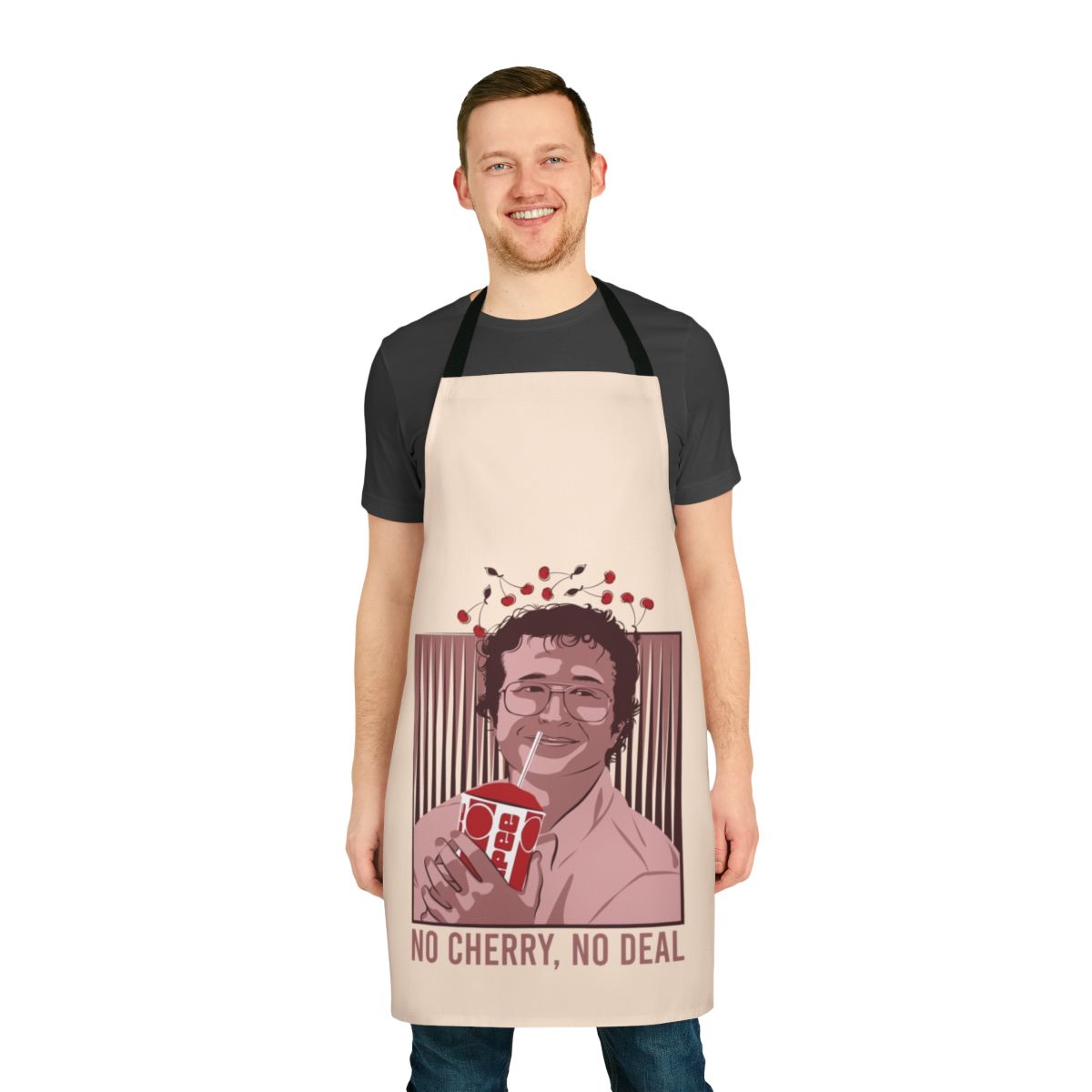 Alexei Smirnoff inspired apron featuring characters and elements from the popular TV series Stranger Things