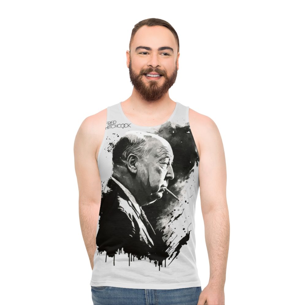 Alfred Hitchcock black and white graphic unisex tank top