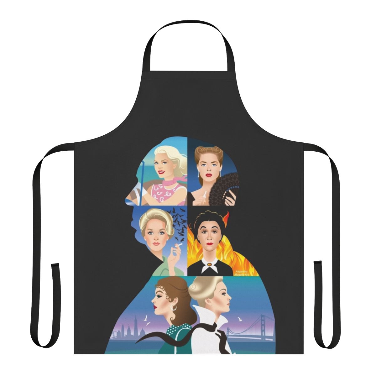 Stylish apron featuring the iconic silhouette of Alfred Hitchcock, the master of suspense