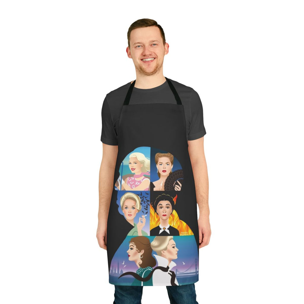 Stylish apron featuring the iconic silhouette of Alfred Hitchcock, the master of suspense