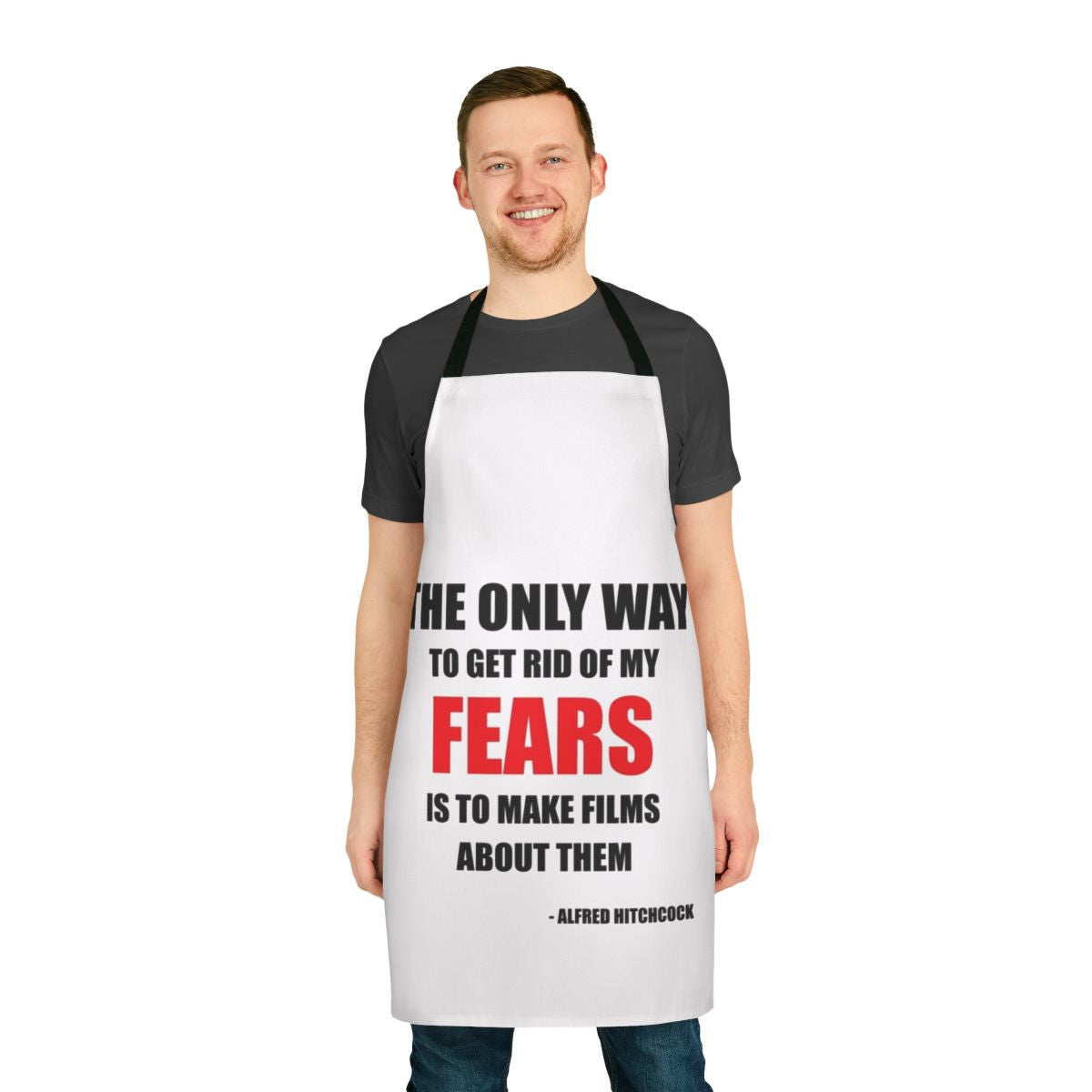 Alfred Hitchcock inspired quote printed on a high-quality apron