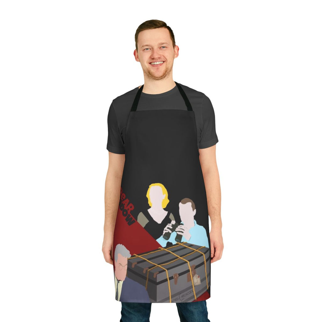 Alfred Hitchcock-inspired Rear Window apron featuring iconic movie elements