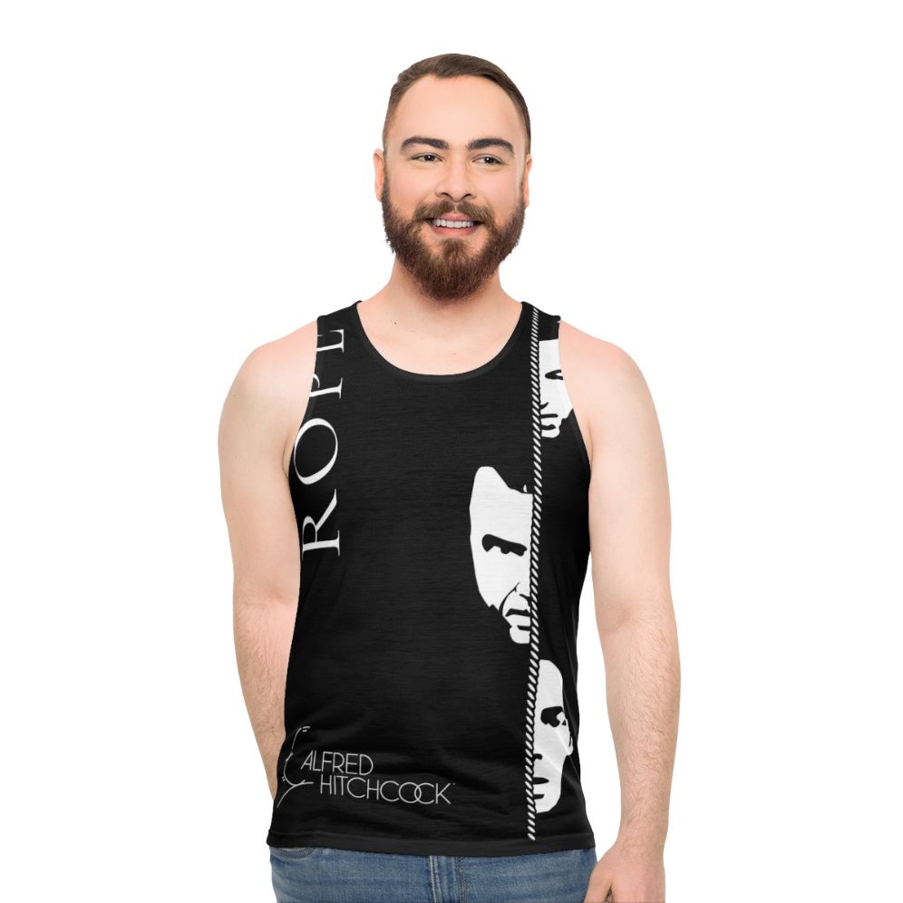 Vintage style unisex tank top featuring Alfred Hitchcock's Rope movie