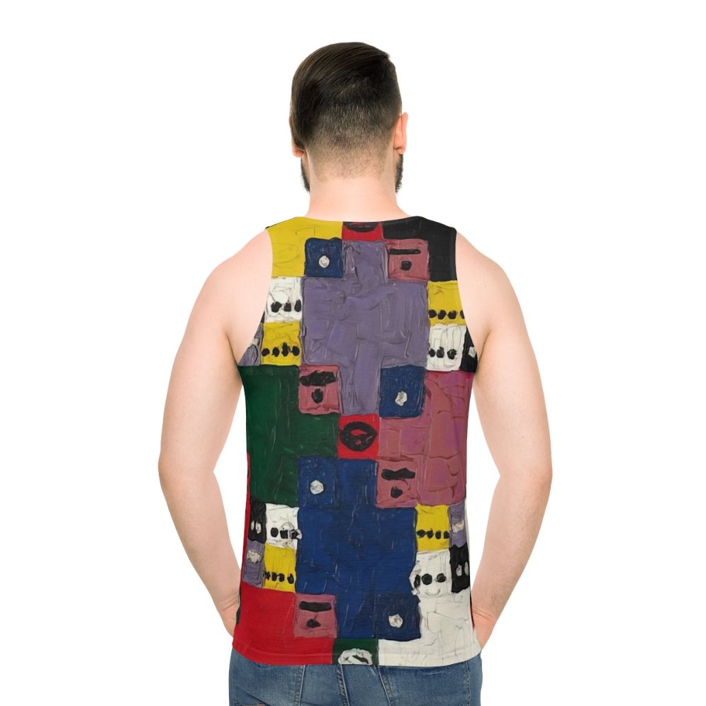 Unisex tank top with abstract geometric patterns inspired by artist Alfred Jensen