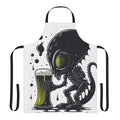 Illustration of an alien drinking a beer, featured on a durable, high-quality apron
