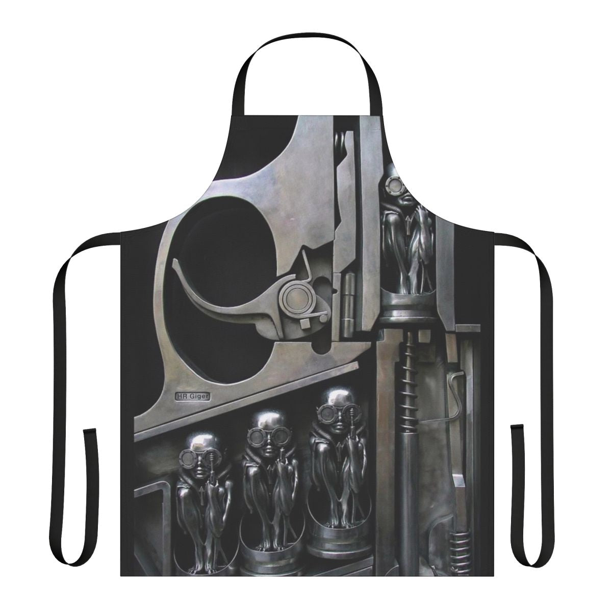 Stylized HR Giger inspired apron featuring an alien-like torso sculpture design