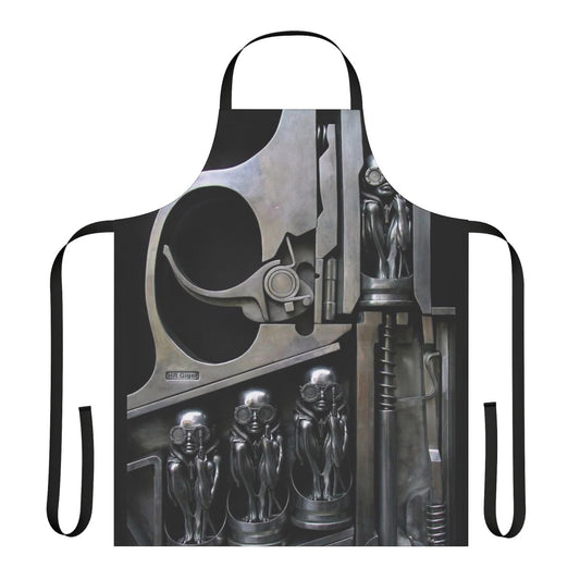 Stylized HR Giger inspired apron featuring an alien-like torso sculpture design