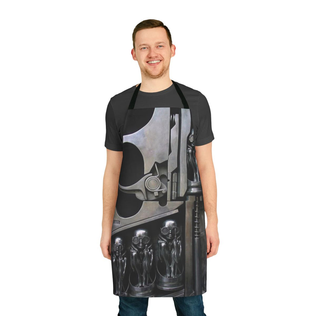 Stylized HR Giger inspired apron featuring an alien-like torso sculpture design