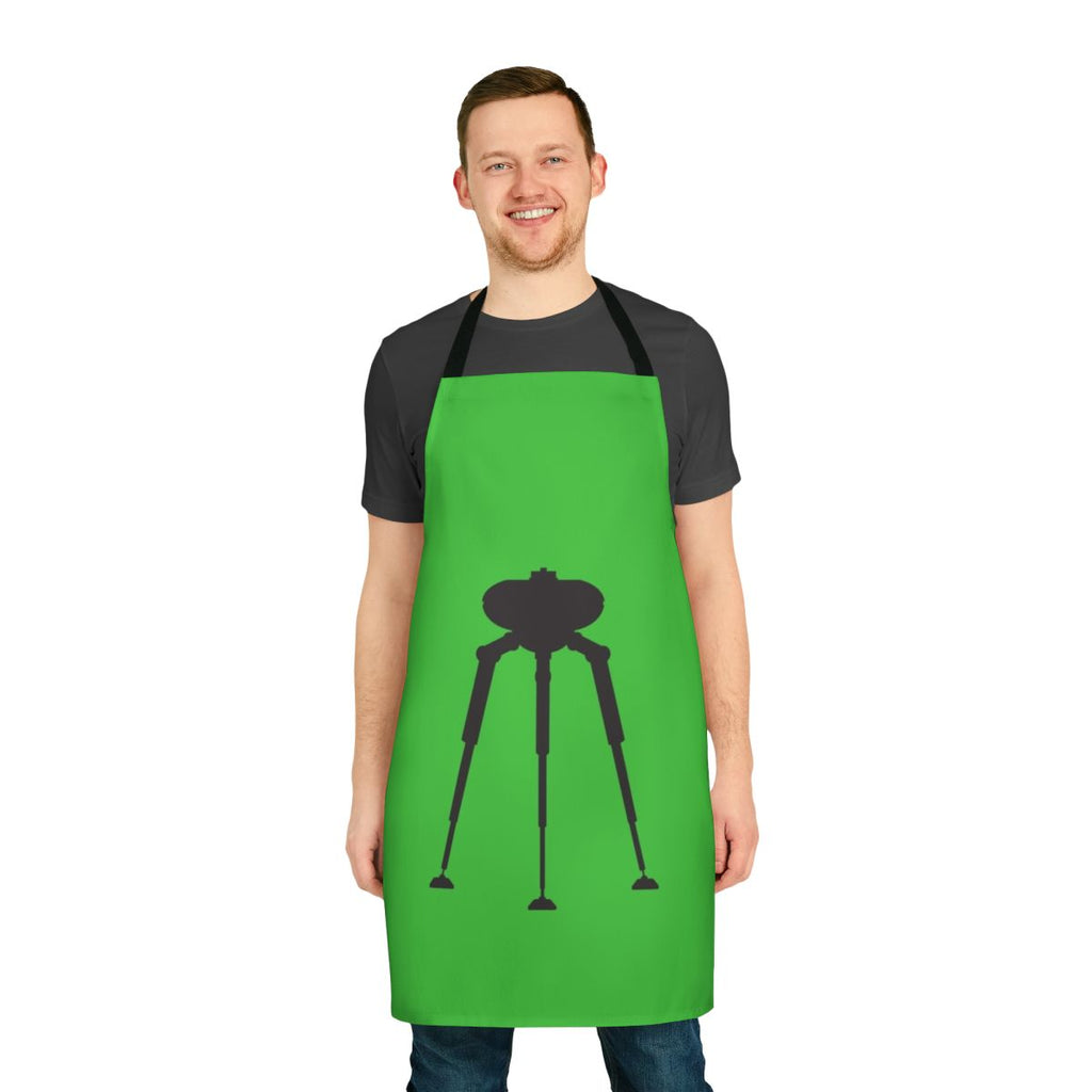 Apron featuring a three-legged alien transport machine design