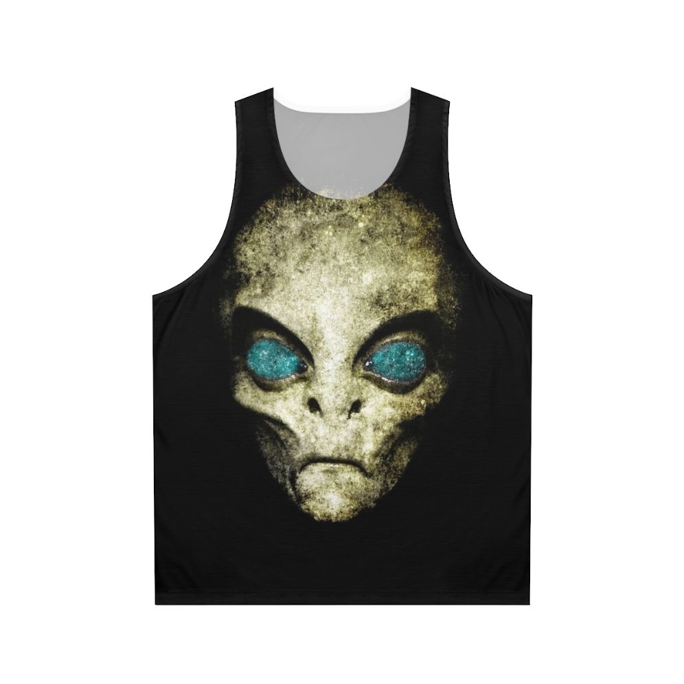 Unisex tank top with alien and space-themed graphics
