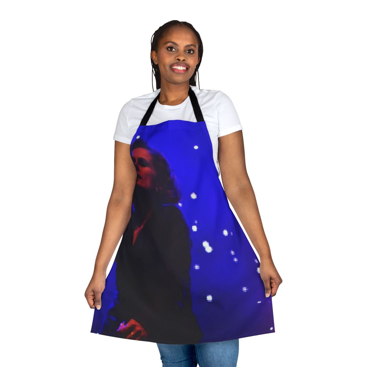 Alison Moyet-inspired retro apron with musical notes and singer-songwriter design