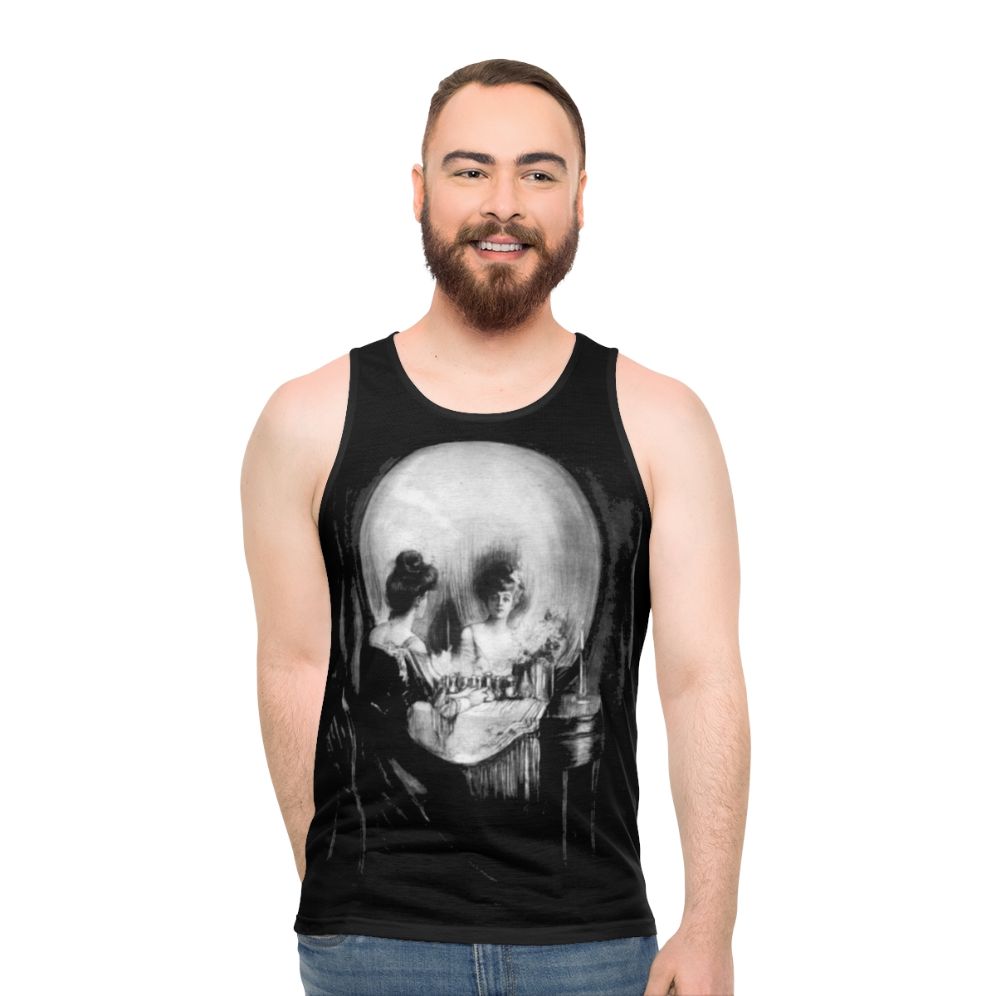 Unisex tank top with "All Is Vanity" gothic art design