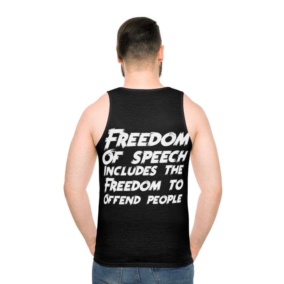 Unisex tank top with 'All Speech Is Free Speech' message