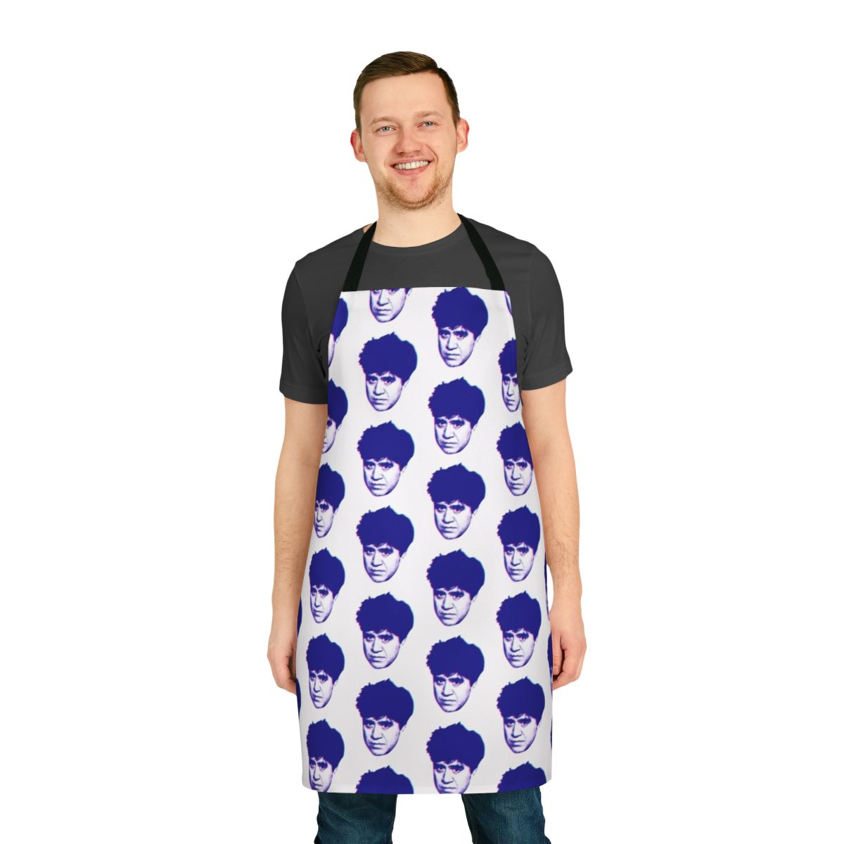 Almodóvar-inspired apron featuring a bold, glitch-like design