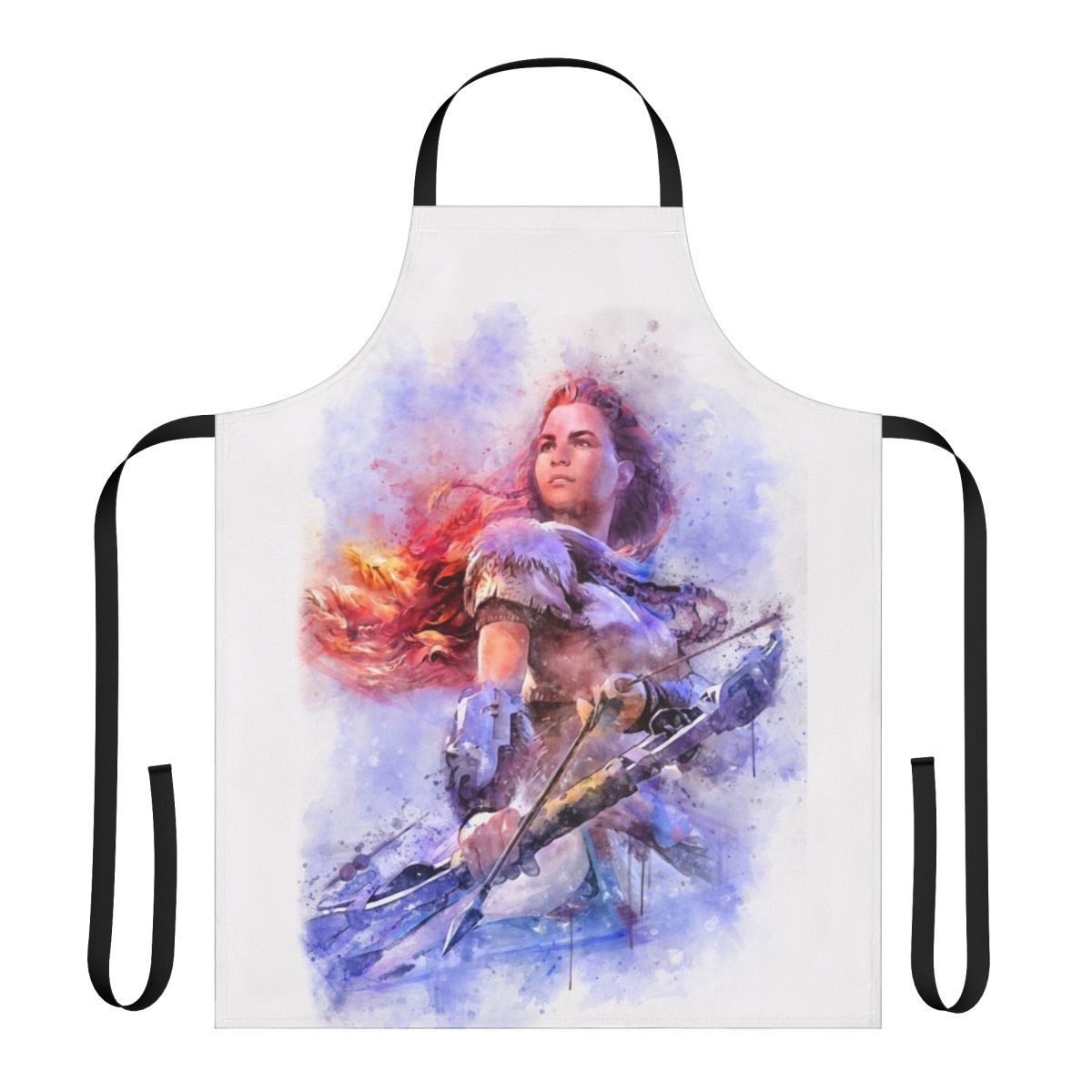 Aloy-inspired watercolor apron featuring Horizon Zero Dawn artwork