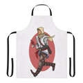 Altair from Assassin's Creed video game wearing hooded robe on a black and white kitchen apron