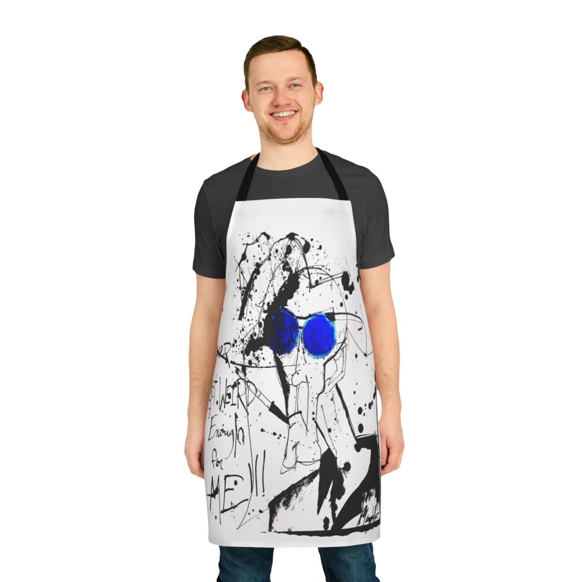 Artfully splattered apron inspired by the iconic gonzo style of Hunter S. Thompson and Ralph Steadman