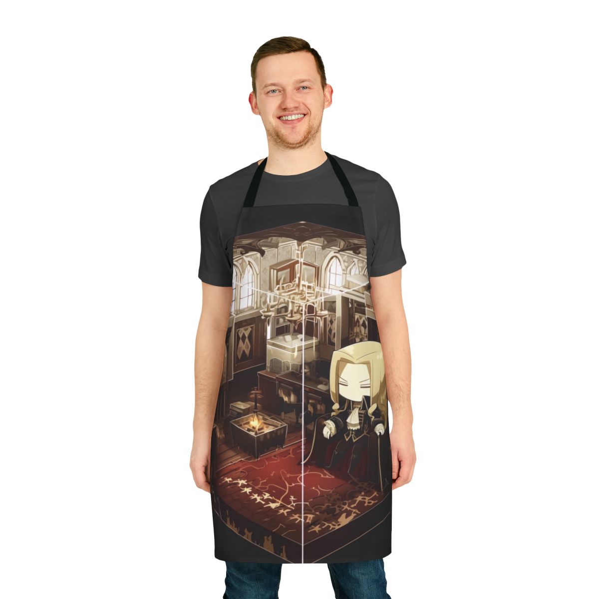 Alucard-inspired terrarium apron with Castlevania-themed silhouette design