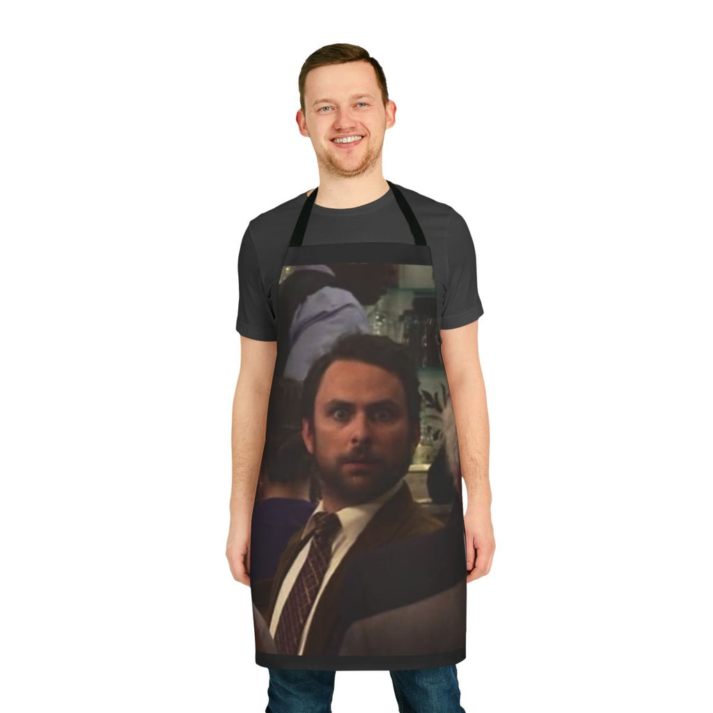 Always Sunny in Philadelphia inspired apron with characters Charlie, Mac, Dennis, Dee, and Frank