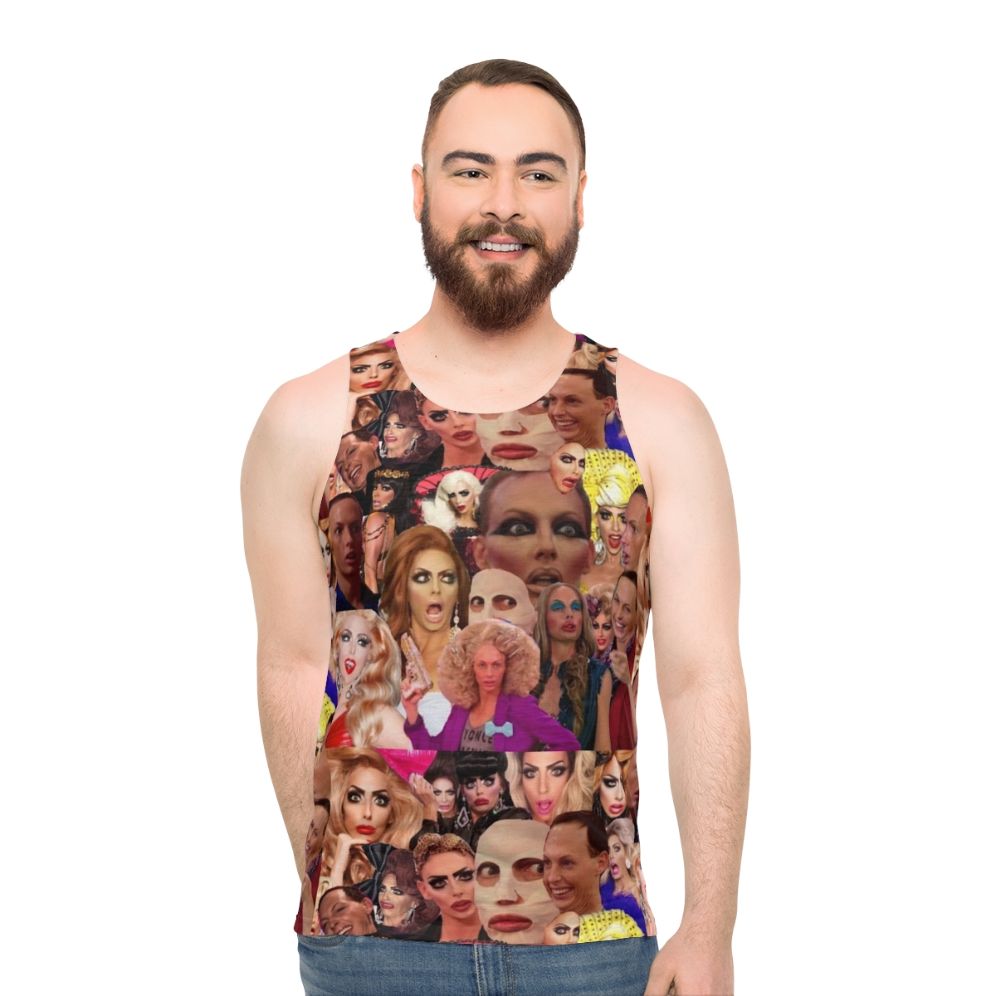 Alyssa Edwards collage design on a unisex tank top