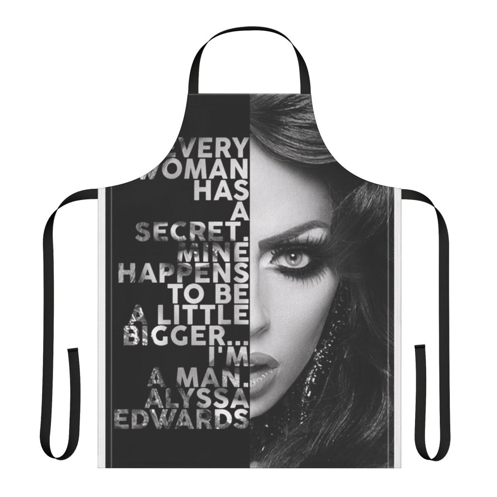 Alyssa Edwards inspired black and white text portrait design on an apron