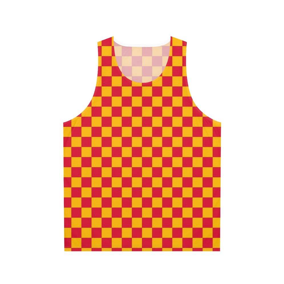Amber orange and crimson red checkered unisex tank top