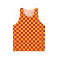 Amber orange and crimson red checkered unisex tank top